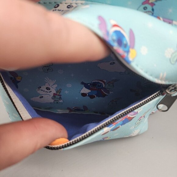 LOUNGEFLY DISNEY STITCH SCRUMP SNOWMAN MINI BACKPACK Blue Bag - Picture 10 of 12